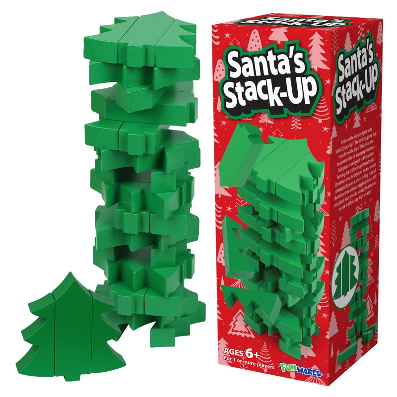 Funwares Christmas Tree StackUp Wooden Blocks Stacking Game Tumbling Tower Family Party Fun Kids and Adults Holiday Decoration Ages 6 - Image 3
