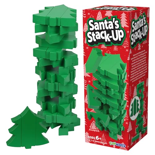 Funwares Christmas Tree StackUp Wooden Blocks Stacking Game Tumbling Tower Family Party Fun Kids and Adults Holiday Decoration Ages 6 - Image 1