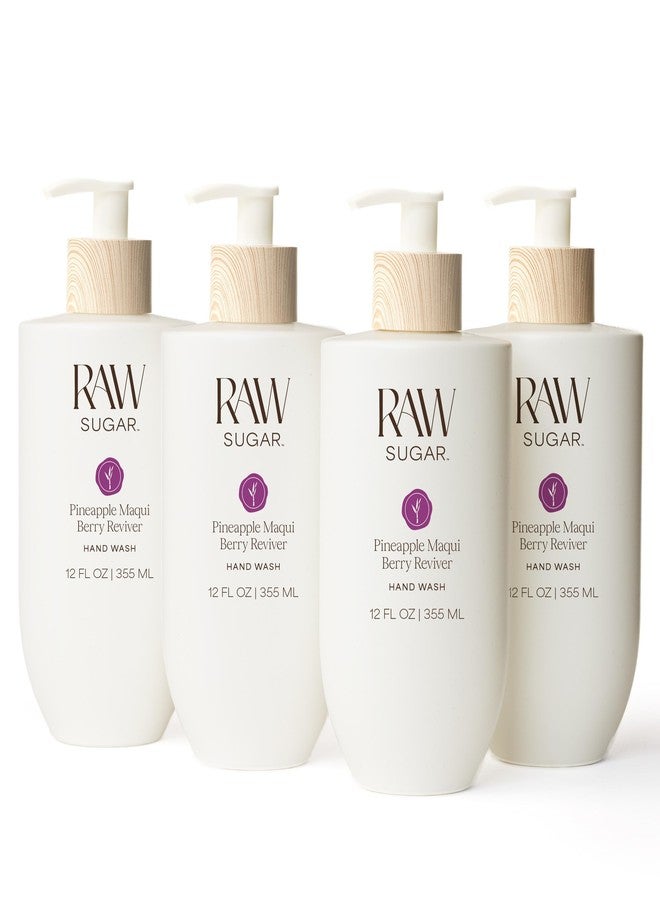 RAW SUGAR Pineapple Maqui Berry Reviver Hand Wash, 12 Fl Oz (Pack of 4) Liquid Hand Soap for Kitchen or Bathroom, Cleanses & Refreshes Hands, Vegan, Formulated without SLS/SLES & Parabens - Image 1