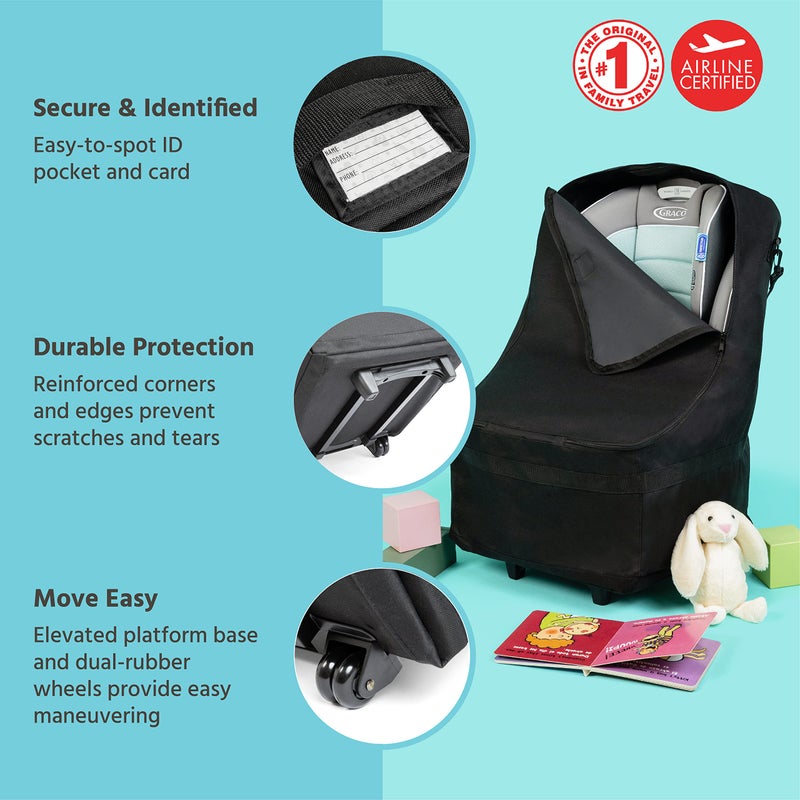 J.L. Childress Wheelie Car Seat Bag - Travel Bag for Airplane, Fits Most Baby & Infant Car Seats, Boosters, & Carriers, Airport Accessories for Gate Check or Baggage Check, Dual Rubber Wheels - Black - Image 2