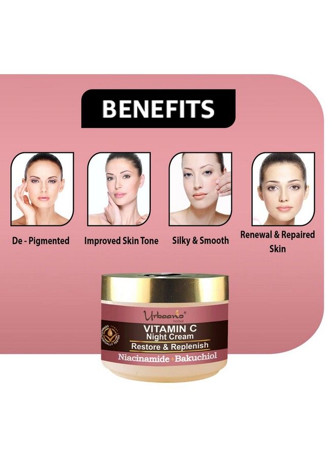 Urbaano herbal Vitamin C Night Cream Glow With Natural Bakuchiol (Retinol) & Niacinamide Skin Brightening Daily Facial Moisturizer For Women & Men (50 Gm) - Image 4
