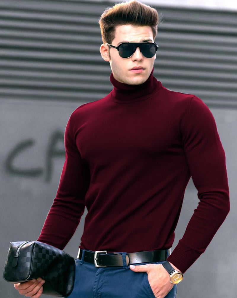 AUSK Men's High Neck Cotton T-Shirts(Maroon-XX-Large) - Image 4