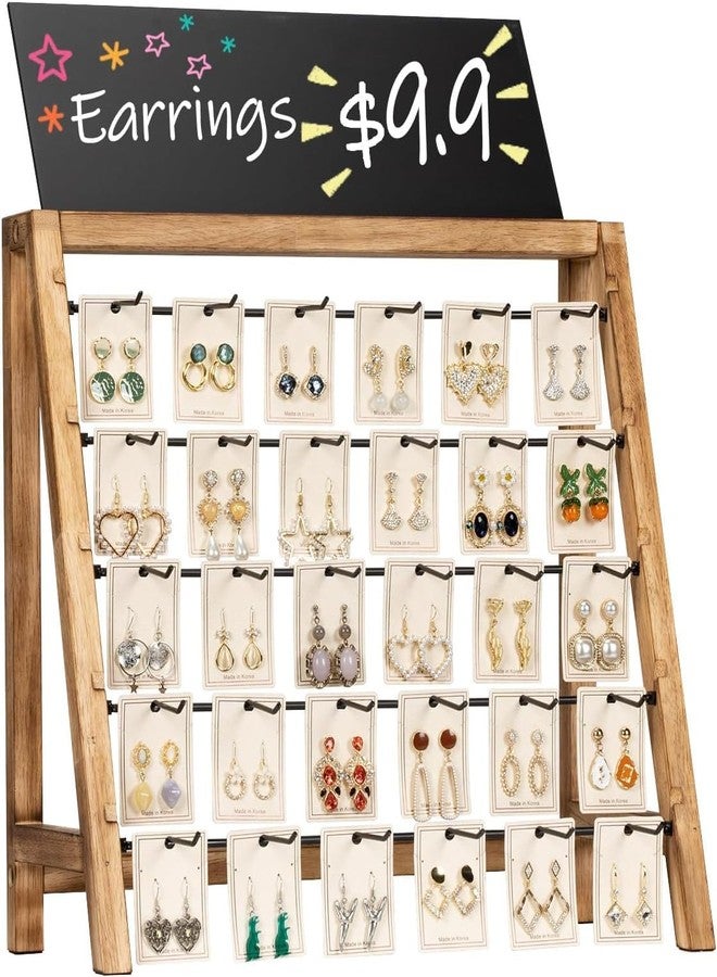 Poyilooo Jewelry Display for Vendors Selling, Wood Earring Bracelet Keychain Display for Vendors with Adversitsing Board 30 Hooks, Large Capacity Jewelry Holder Display Stands Rack for Earring Card - Image 1