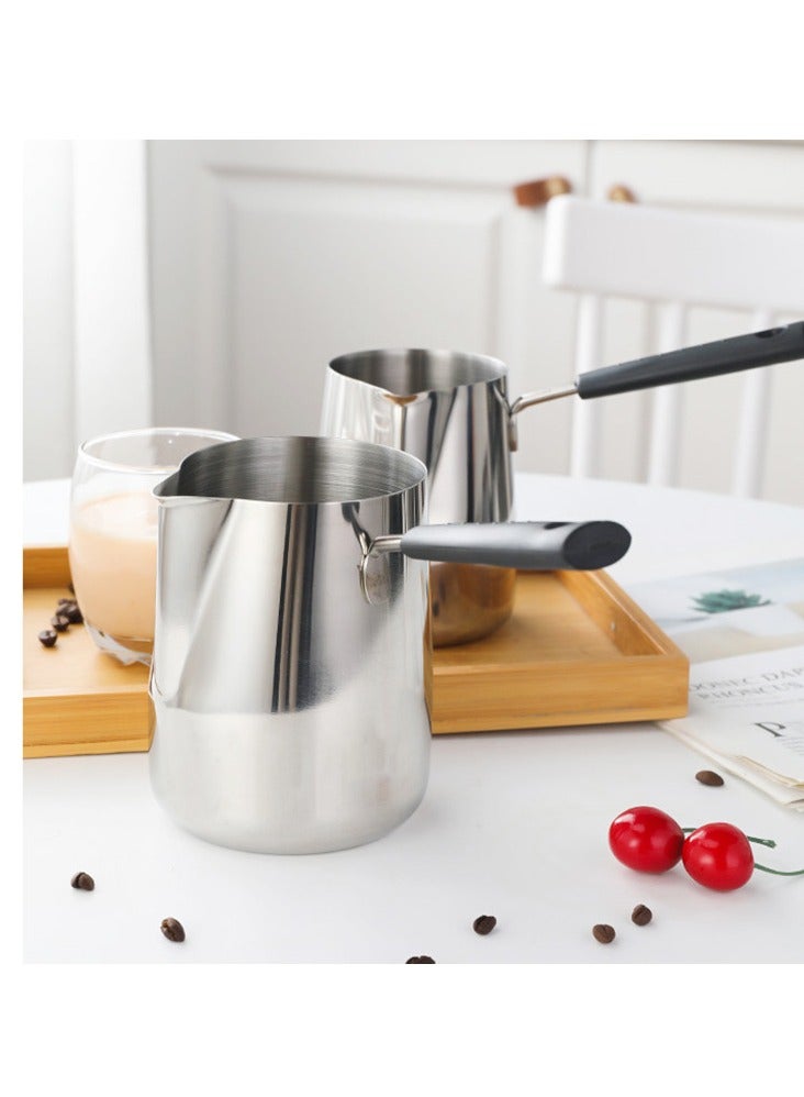 12 oz (approx. 340.2 g), 350 ml 304 Stainless Steel Kettle with Wooden Handle Metal Milk Foaming Kettle, Oz and mL Marked Stainless Steel Measuring Cup, Suitable for Coffee Milk, Dishwasher Safe  - Image 5