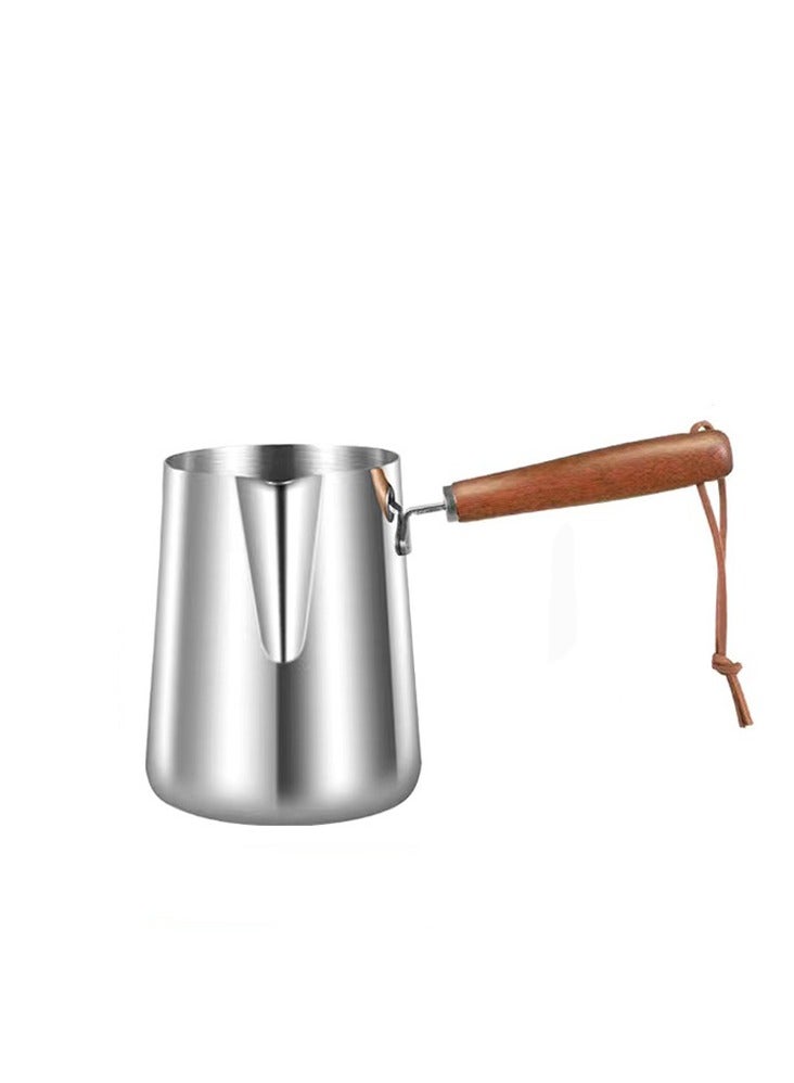 12 oz (approx. 340.2 g), 350 ml 304 Stainless Steel Kettle with Wooden Handle Metal Milk Foaming Kettle, Oz and mL Marked Stainless Steel Measuring Cup, Suitable for Coffee Milk, Dishwasher Safe  - Image 3