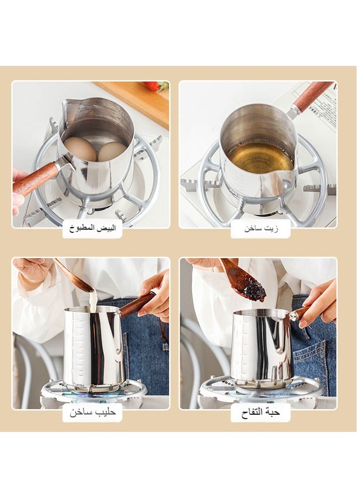 12 oz (approx. 340.2 g), 350 ml 304 Stainless Steel Kettle with Wooden Handle Metal Milk Foaming Kettle, Oz and mL Marked Stainless Steel Measuring Cup, Suitable for Coffee Milk, Dishwasher Safe  - Image 2