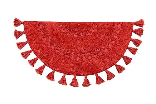 Bien Beau Half Circle Bumian Brugh Brug مع شرابات وكروشيت إدراج -100 ٪ من القطن -نصف جولة Boho Budroom Brug -Red Paprika 42x22 Inches - Image 3