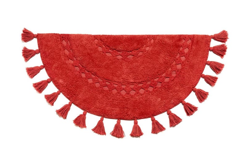 Bien Beau Half Circle Bumian Brugh Brug مع شرابات وكروشيت إدراج -100 ٪ من القطن -نصف جولة Boho Budroom Brug -Red Paprika 42x22 Inches - Image 2