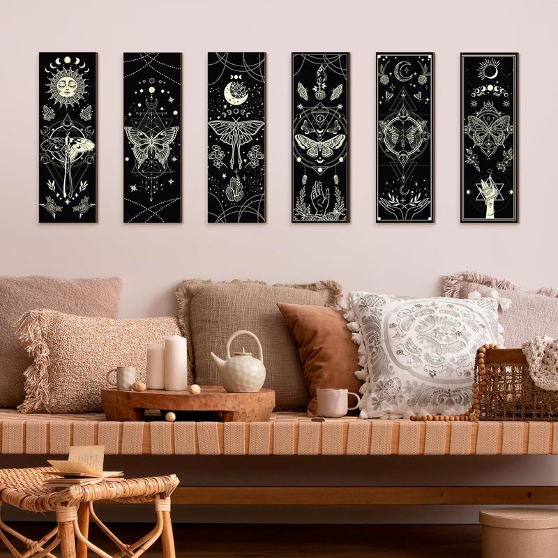 Tatuo Elegant practical multi-option build 6 Pcs Farmhouse Southwest Home Wall Decor Frame Wall Hanging Boho Modern Abstract Art Prints Wooden Decorations for Bedroom Bathroom Apartment Mexican Farmhouse Wall Decor(Butterfly Style) Fade proof - Image 5