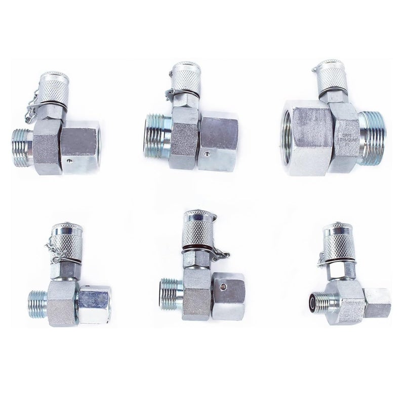SINOCMP ORFS 6 Pack Hydraulic Swivel Run Tees Connector Tester Coupling Set for Excavator Construction Machinery Hydraulic System - Image 1
