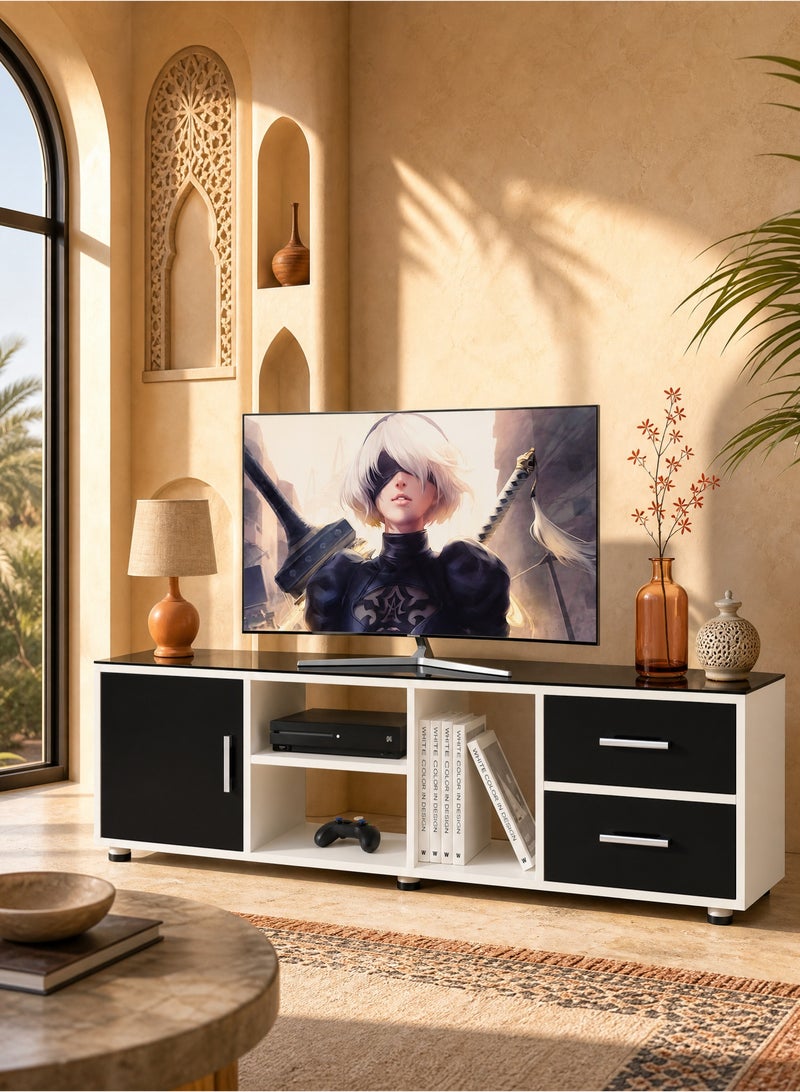 ZERIFAM TV Table 140cm, Extendable TV Stand with Storage,TV cabinet for 55 to 120 inch TV, Entertainment Center with Storage,2 Cabinet Media Console Table for Living Room, Bedroom Furniture - Image 1