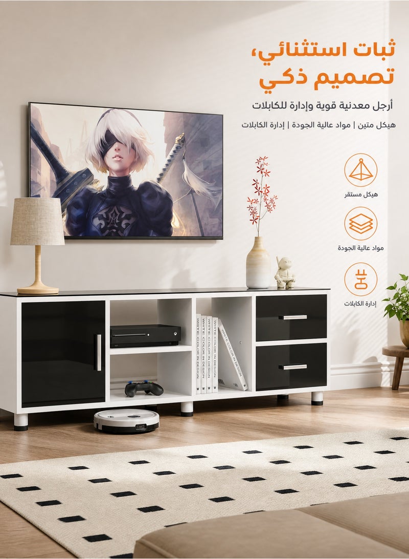 ZERIFAM TV Table 140cm, Extendable TV Stand with Storage,TV cabinet for 55 to 120 inch TV, Entertainment Center with Storage,2 Cabinet Media Console Table for Living Room, Bedroom Furniture - Image 5