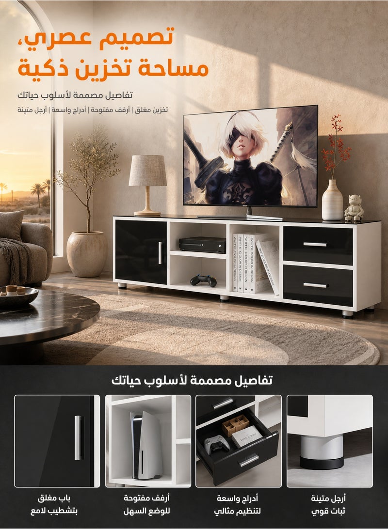ZERIFAM TV Table 140cm, Extendable TV Stand with Storage,TV cabinet for 55 to 120 inch TV, Entertainment Center with Storage,2 Cabinet Media Console Table for Living Room, Bedroom Furniture - Image 2