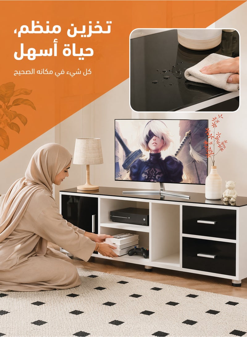 ZERIFAM TV Table 140cm, Extendable TV Stand with Storage,TV cabinet for 55 to 120 inch TV, Entertainment Center with Storage,2 Cabinet Media Console Table for Living Room, Bedroom Furniture - Image 4