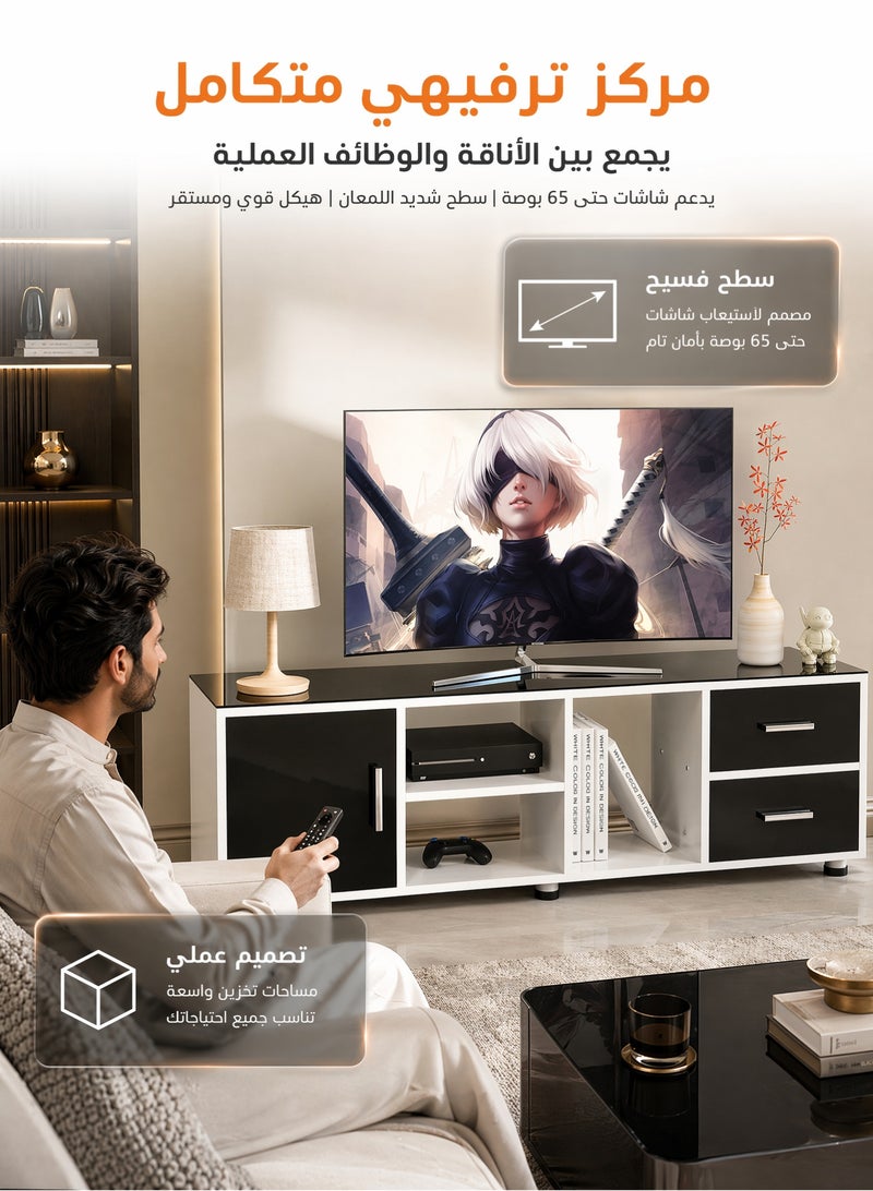 ZERIFAM TV Table 140cm, Extendable TV Stand with Storage,TV cabinet for 55 to 120 inch TV, Entertainment Center with Storage,2 Cabinet Media Console Table for Living Room, Bedroom Furniture - Image 3