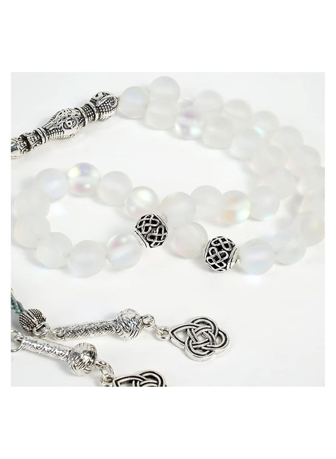 33 66 99 Beads Colorful Clear Austrian Crystal Prayer Beads with White Metallic Tassel for Tasbih and Dhikr for Women (Length: 8mm, Metallic Color: 33) Eid Al-Fitr Gift - Image 1