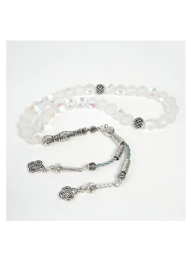 33 66 99 Beads Colorful Clear Austrian Crystal Prayer Beads with White Metallic Tassel for Tasbih and Dhikr for Women (Length: 8mm, Metallic Color: 33) Eid Al-Fitr Gift - Image 2