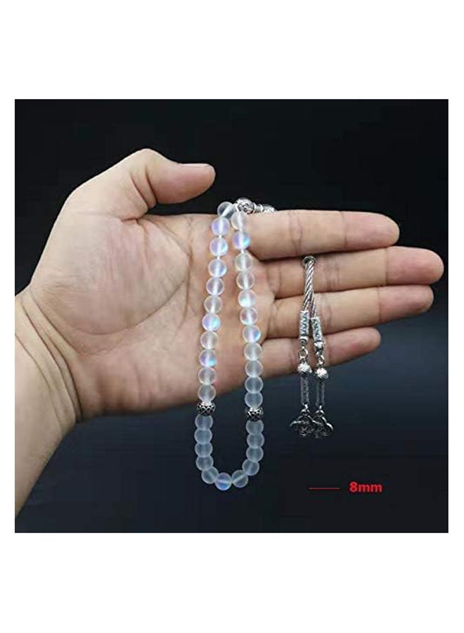 33 66 99 Beads Colorful Clear Austrian Crystal Prayer Beads with White Metallic Tassel for Tasbih and Dhikr for Women (Length: 8mm, Metallic Color: 33) Eid Al-Fitr Gift - Image 3