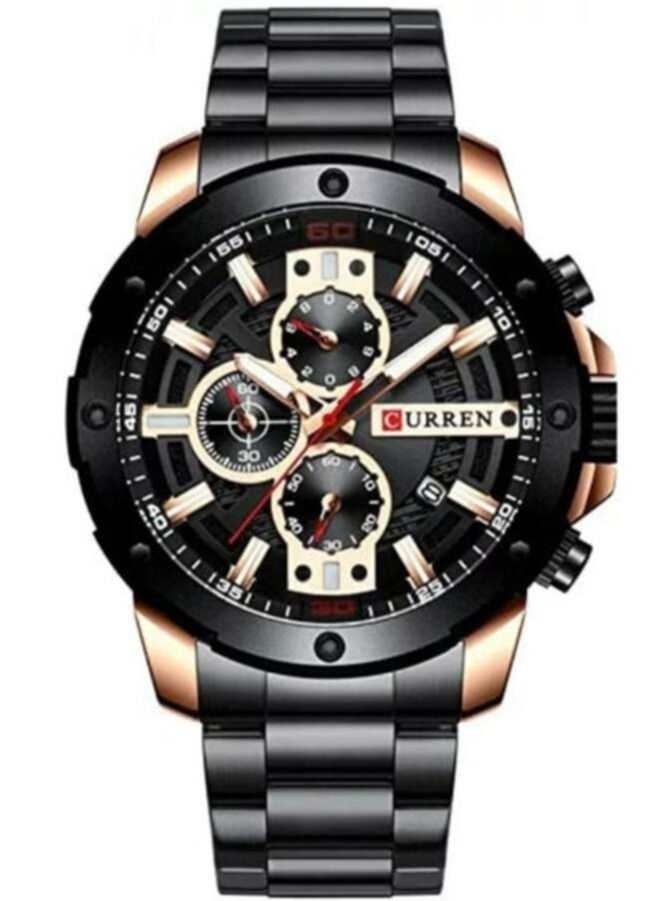 كارين الرجال ساعة كوارتز موضة عادية الفولاذ المقاوم للصدأ حزام كرونوغراف الرياضة العسكرية الذكور على مدار الساعة - Image 1