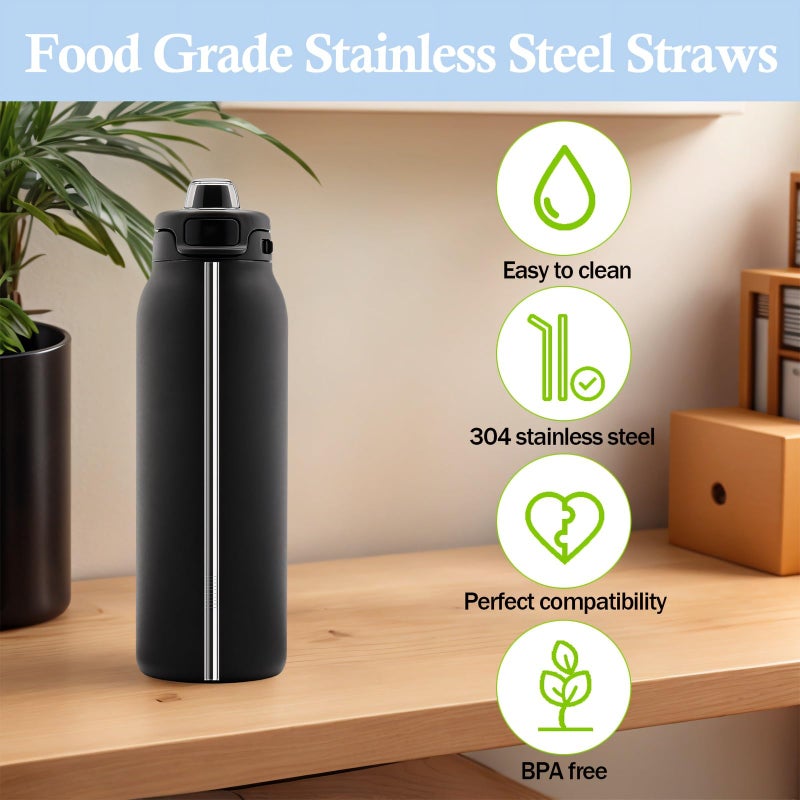QUVIAE Metal Straws Replacement for Ello Pop & Fill 32 oz Accessories, 6 PCS Reusable Stainless Steel Straw with 2 Cleaning Brush, Compatible with Ello Water Bottle - Image 5