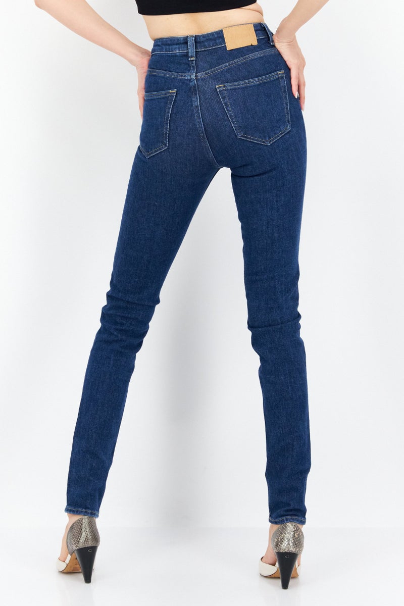 Weekday Women High Rise Dark Washed Stretchable Skinny Jeans, Navy - Image 2