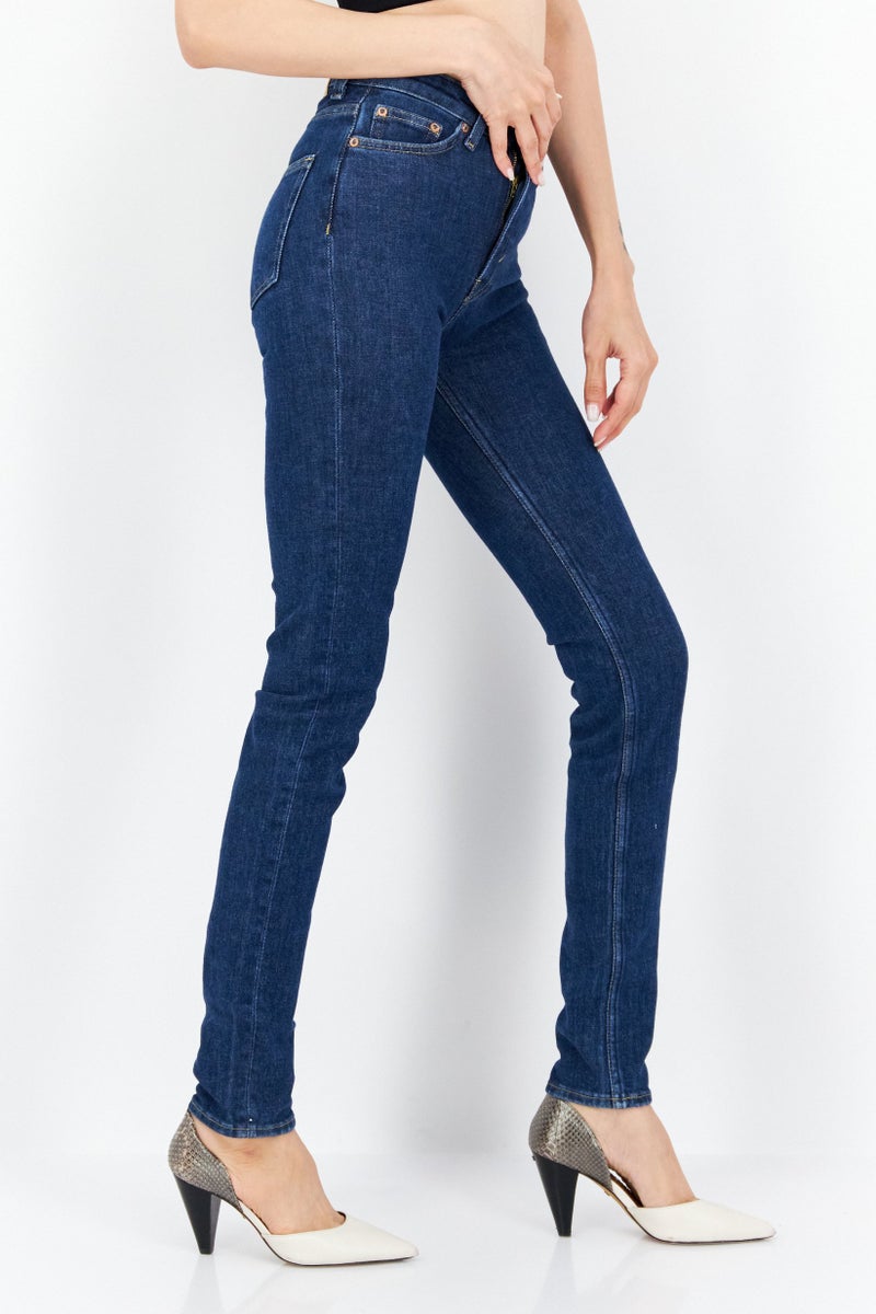 Weekday Women High Rise Dark Washed Stretchable Skinny Jeans, Navy - Image 4