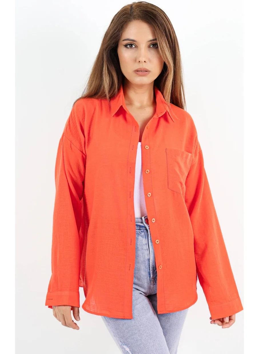 ريتنيس Women's Well Orange Linen Shirt