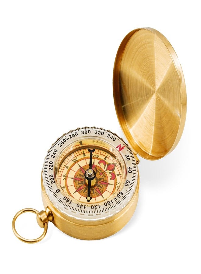 Rovella One Pack Camping Survival Compass, Metal Brass Pocket Compass with Keychain, Glow in The Dark Survival Gear for Hiking Camping Hunting Navigation - Image 1