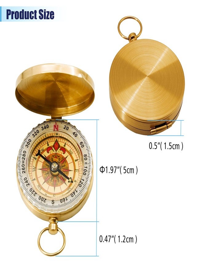 Rovella One Pack Camping Survival Compass, Metal Brass Pocket Compass with Keychain, Glow in The Dark Survival Gear for Hiking Camping Hunting Navigation - Image 2