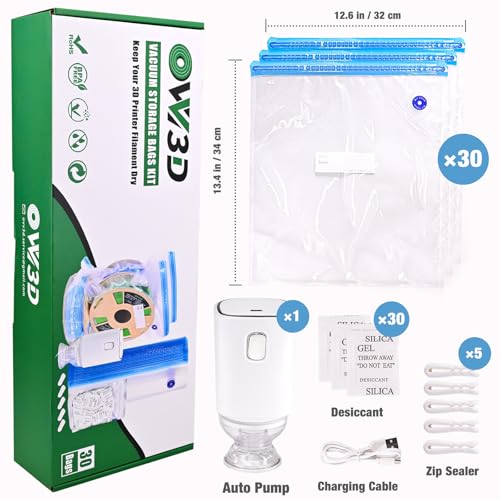 OVVNYXE OVV3D Filament Storage Bags 30pcs, Plus Size 32X34cm 3D Printer Filament Storage Bags Vacuum Sealed Kit with 30 Desiccants, Auto Pump,Perfect for 3D Filament Storage or Using After Filament Dryer Box - Image 2