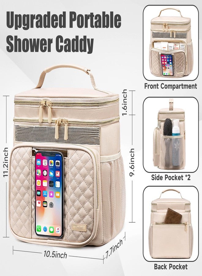 Tealari Toiletry Bag for Women,Portable Shower Caddy for College Dorm,Hanging Toiletry Bag for Travel Gym Camping,College Travel Cruise Ship Essentials Shower Bag, Cream White Leather, Toiletry Bag - Image 4