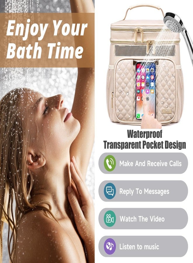 Tealari Toiletry Bag for Women,Portable Shower Caddy for College Dorm,Hanging Toiletry Bag for Travel Gym Camping,College Travel Cruise Ship Essentials Shower Bag, Cream White Leather, Toiletry Bag - Image 3