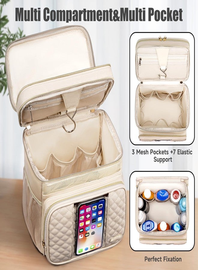 Tealari Toiletry Bag for Women,Portable Shower Caddy for College Dorm,Hanging Toiletry Bag for Travel Gym Camping,College Travel Cruise Ship Essentials Shower Bag, Cream White Leather, Toiletry Bag - Image 5