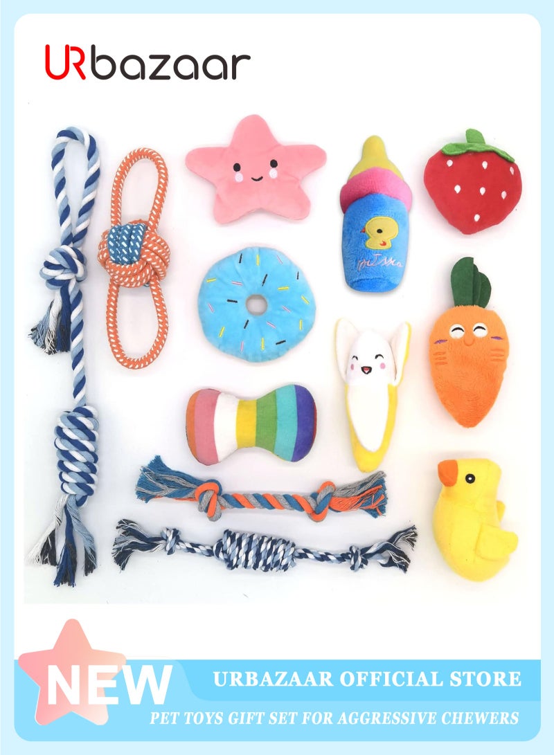 أوربازار لعبة حيوانات أليفة من حبل قطني للكلاب، عبوة من 12 لعبة تصدر صريرًا للكلاب، ألعاب مضغ للكلاب للجراء، ألعاب محشوة مع تفاعل للكلاب الأليفة، ألعاب مضغ متينة للجراء للتسنين، ألعاب مضغ طبيعية، لعبة للكلاب - Image 1
