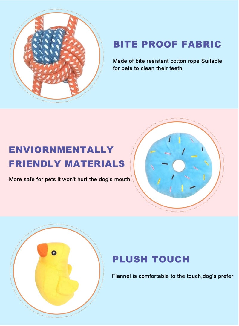 أوربازار لعبة حيوانات أليفة من حبل قطني للكلاب، عبوة من 12 لعبة تصدر صريرًا للكلاب، ألعاب مضغ للكلاب للجراء، ألعاب محشوة مع تفاعل للكلاب الأليفة، ألعاب مضغ متينة للجراء للتسنين، ألعاب مضغ طبيعية، لعبة للكلاب - Image 4