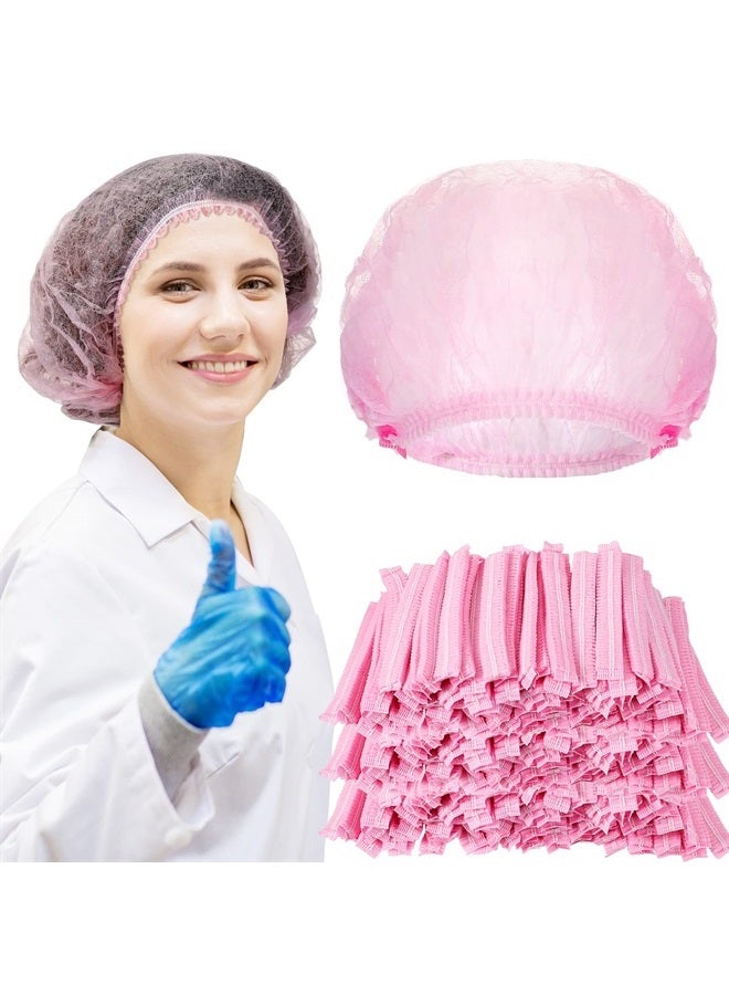 Yahenda 500 Pcs Disposable Bouffant Caps Bulk 21 Inches Disposable Caps for Hair Elastic Dust Cap Hairnets for Food Service, Nurses, Labs (Pink) - Image 1