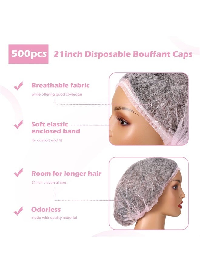Yahenda 500 Pcs Disposable Bouffant Caps Bulk 21 Inches Disposable Caps for Hair Elastic Dust Cap Hairnets for Food Service, Nurses, Labs (Pink) - Image 2