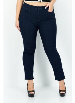 Women Petite Solid Stretchable Jeans, Dark Blue