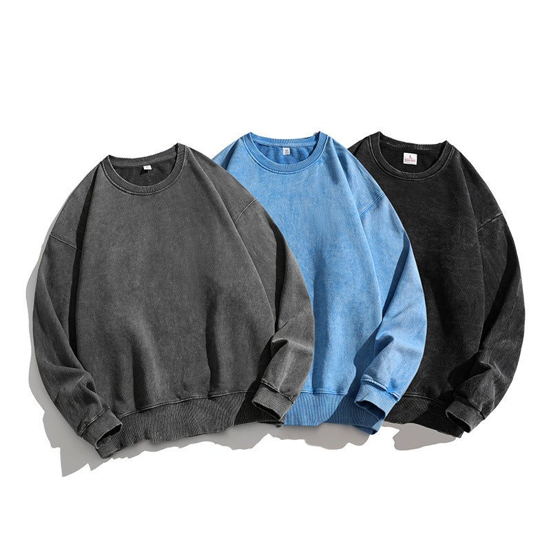 Main Push 350g Heavy New American Crewneck Washed Old Fashion Brand T-shirt Couple's Neutral Loose - Image 2