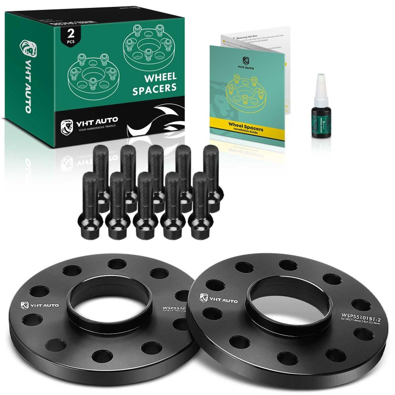 فواصل العجلات المركزية YHTAUTO 5x130mm بسمك 15mm تناسب موديلات أودي بورش فولكس فاجن Q7 كاين 911 توارغ Boxster فواصل الإطارات المصنوعة من الحديد 15mm مع مسامير M14x15 وفتحة مركزية 716mm 2PCS باللون الأسود