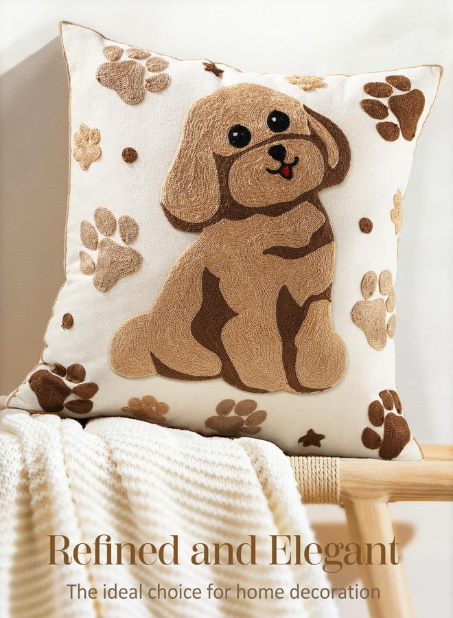 Kokaaee Embroidered Throw Pillow Cover 18x18 Inch - Spring Decorative Animal Pillow Covers with Zipper for Couch Sofa Bedroom Living Room Cushion Pillowcase, Cute Dog - Image 5