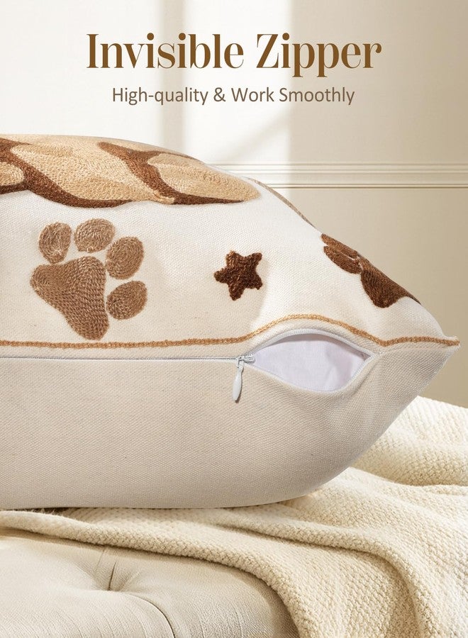 Kokaaee Embroidered Throw Pillow Cover 18x18 Inch - Spring Decorative Animal Pillow Covers with Zipper for Couch Sofa Bedroom Living Room Cushion Pillowcase, Cute Dog - Image 3