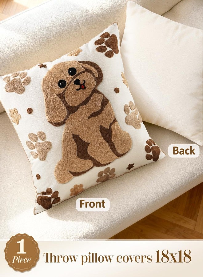 Kokaaee Embroidered Throw Pillow Cover 18x18 Inch - Spring Decorative Animal Pillow Covers with Zipper for Couch Sofa Bedroom Living Room Cushion Pillowcase, Cute Dog - Image 4