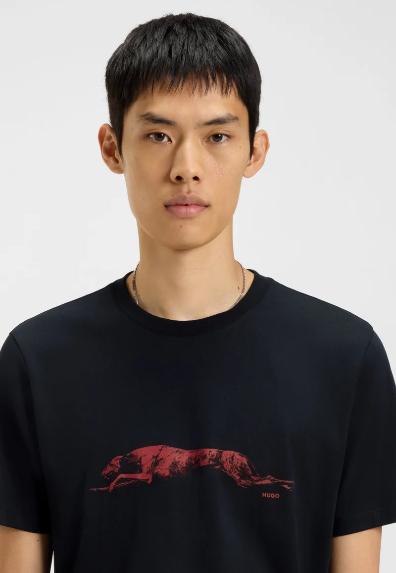 HUGO Cotton-jersey T-shirt with dog artwork