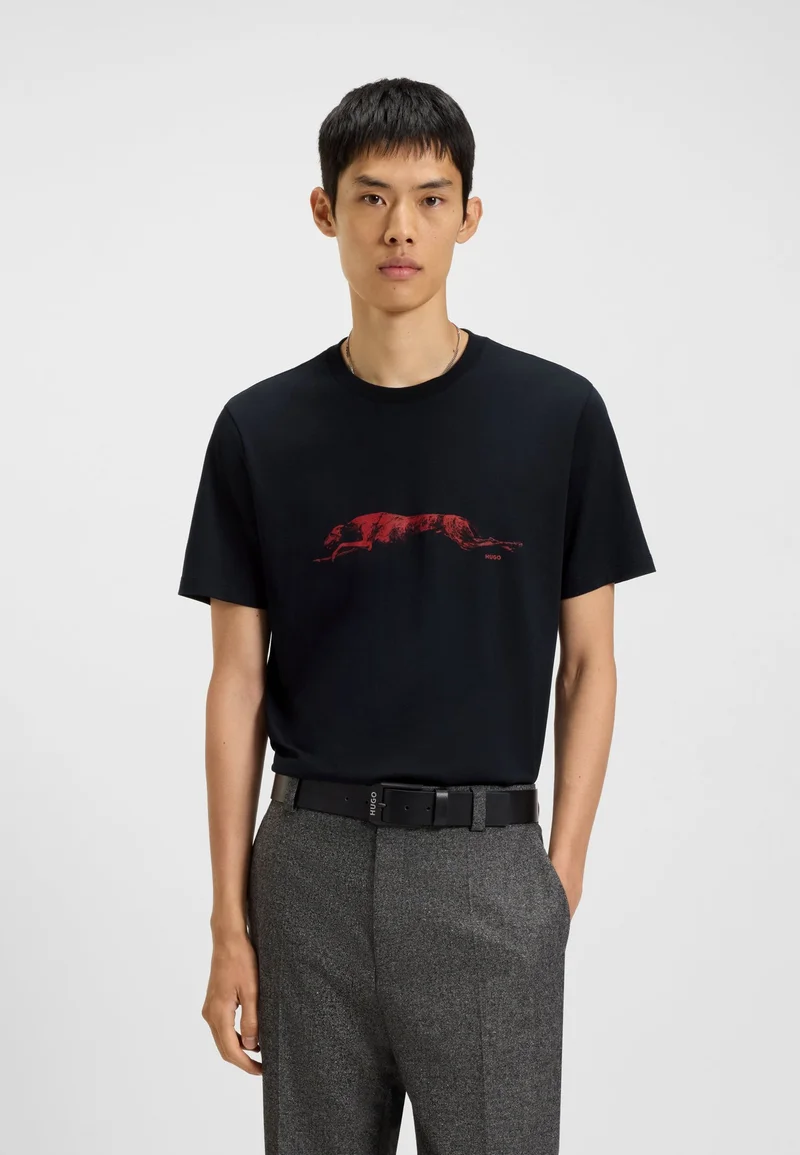 HUGO Cotton-jersey T-shirt with dog artwork
