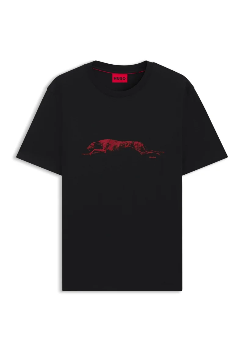 HUGO Cotton-jersey T-shirt with dog artwork