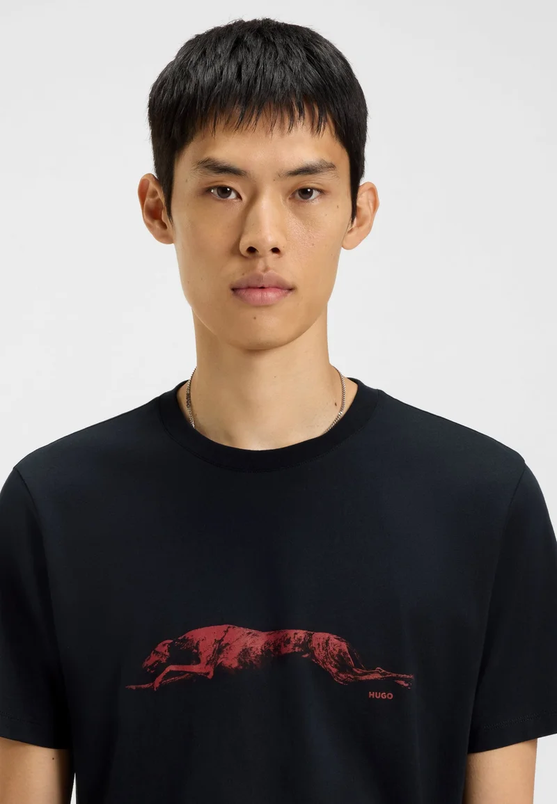 HUGO Cotton-jersey T-shirt with dog artwork