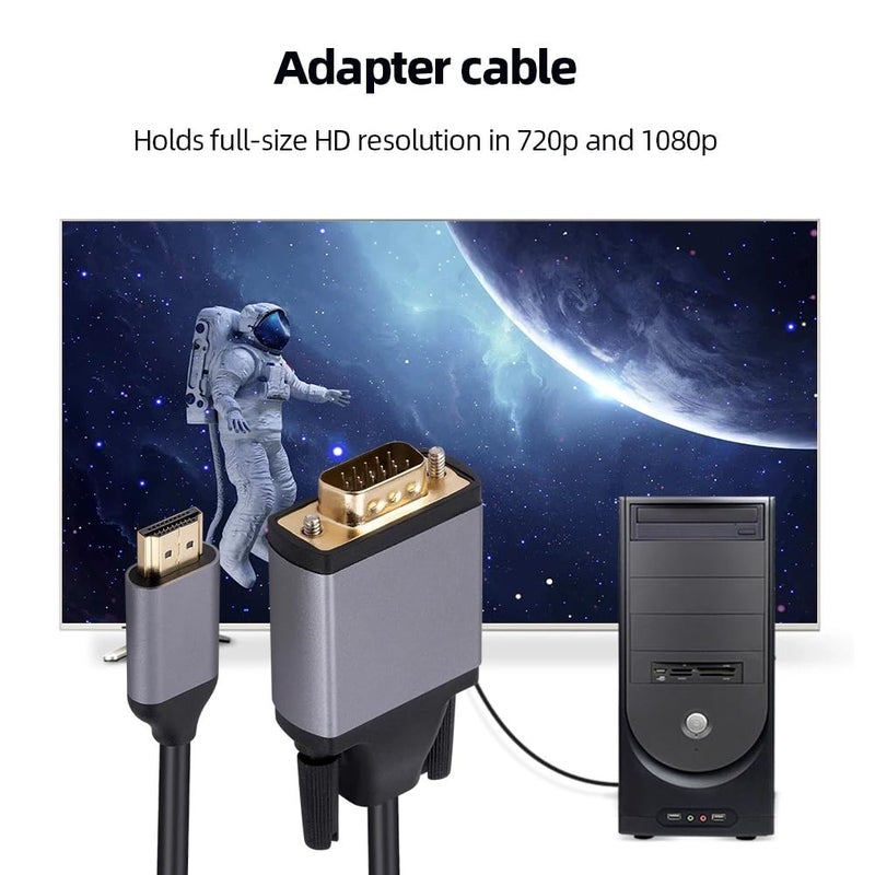Microware HDMI to VGA Adapter Cable 6FT [Metal Case] 1080P@60Hz HDMI Male to VGA Male Uni-Directional Braided Cord for Computer, Laptop, Monitor, Roku, Xbox, Graphics Card More - Image 4