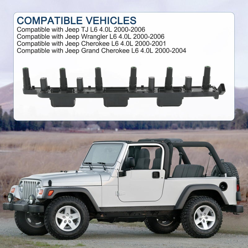 DICMIC Set of 6 Ignition Coil Pack Compatible with Jeep Cherokee Grand Cherokee Wrangler TJ L6 4.0L Replace# UF296, 56041476AA, 56041476AB, 68247208AA, GN10529, C523 - Image 2