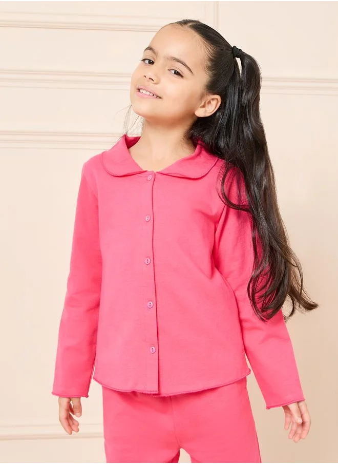 ستايلي Solid Collared Shirt & Drawstring Pyjama Set